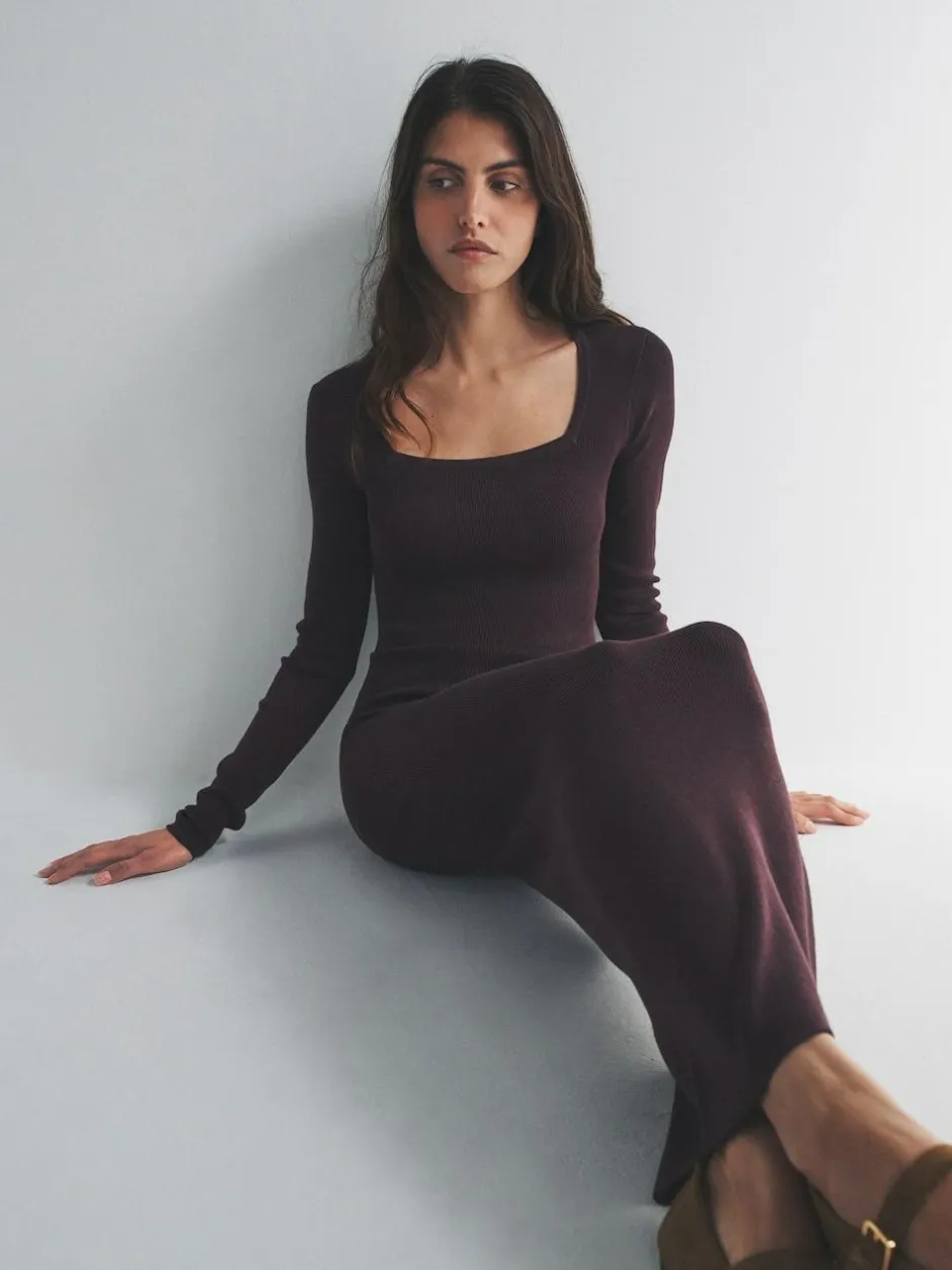 The Set 2 Pack Knitted Square Neck Dress Burgundy Plum/Navy Blue Tipped Best