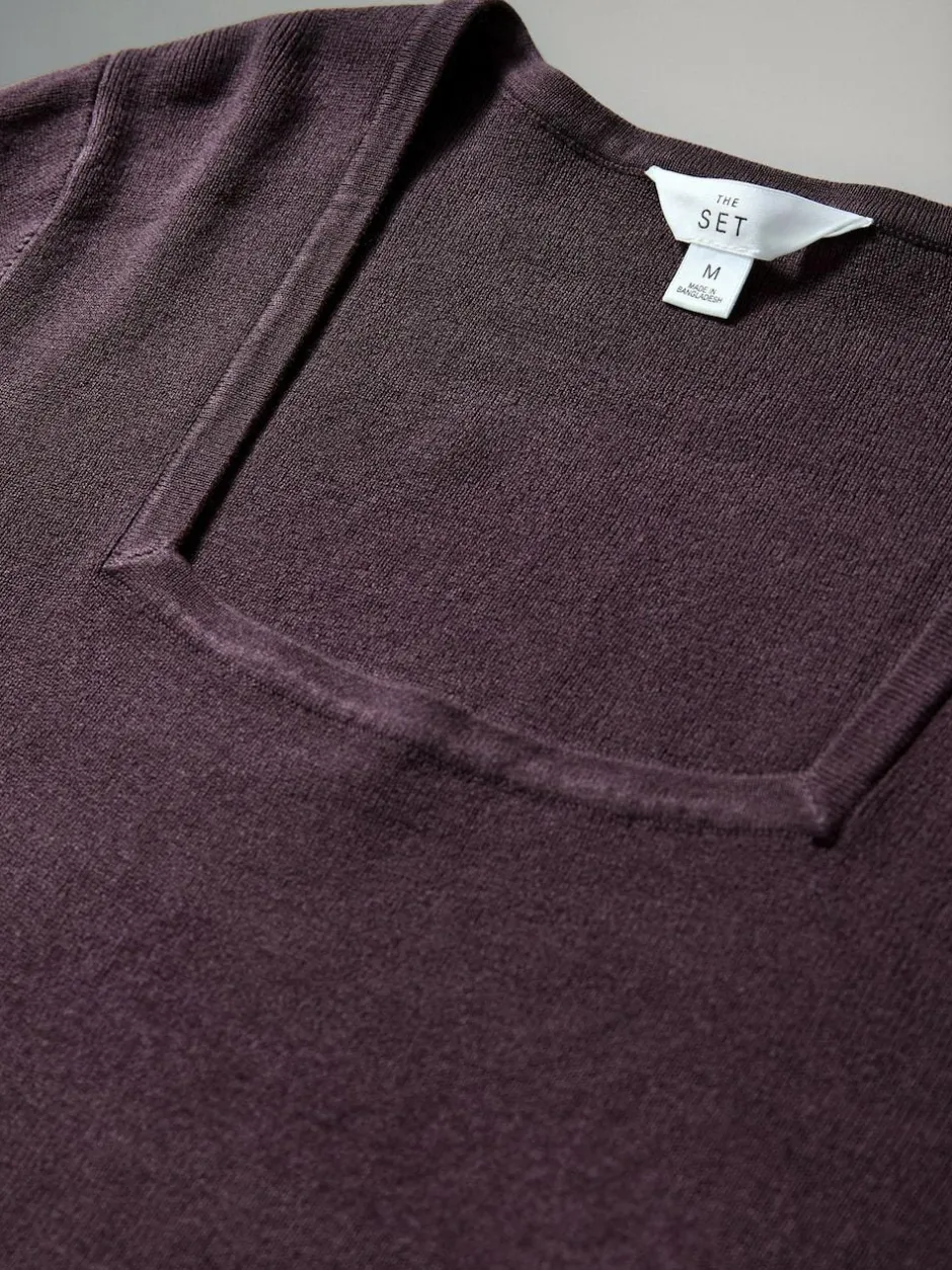The Set 2 Pack Knitted Square Neck Dress Burgundy Plum/Navy Blue Tipped Best
