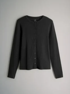 The Set 3 Pack Long Sleeve Button Through Rib T-Shirt Black/Chocolate Brown/Berry New