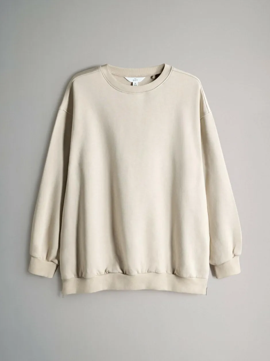 The Set 2 Pack Longline Crew Neck Sweatshirt Charcoal Marl/Cream New