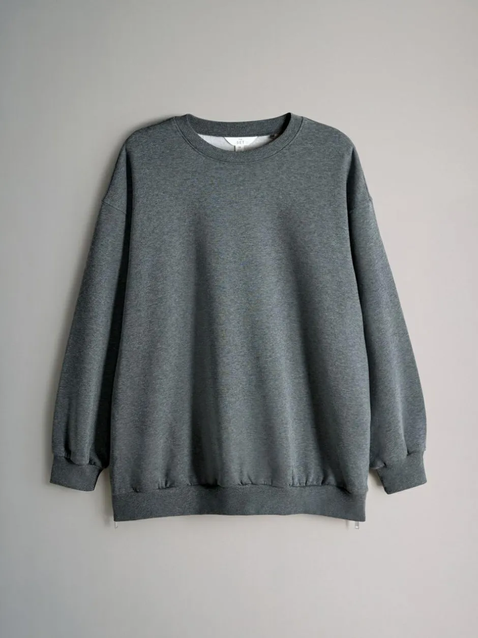 The Set 2 Pack Longline Crew Neck Sweatshirt Charcoal Marl/Cream New