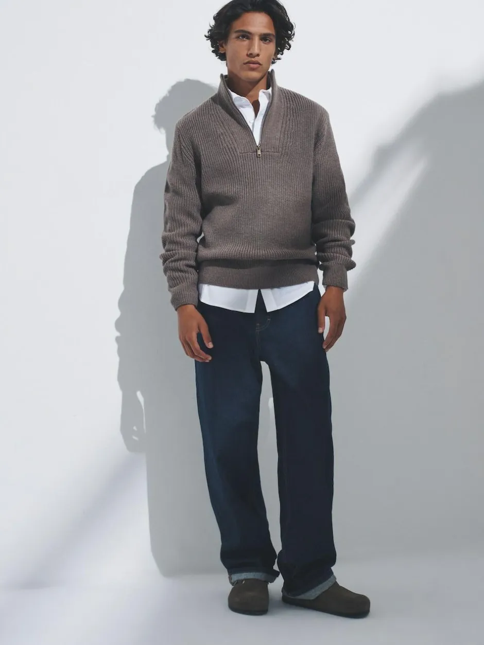 The Set 2 Pack Quarter Zip Neck Jumpers Brown/Navy Blue Sale