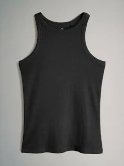 The Set 5 Pack Racer Ribbed Vests Black/Chocolate Brown/Taupe Brown/Stipe/White Outlet