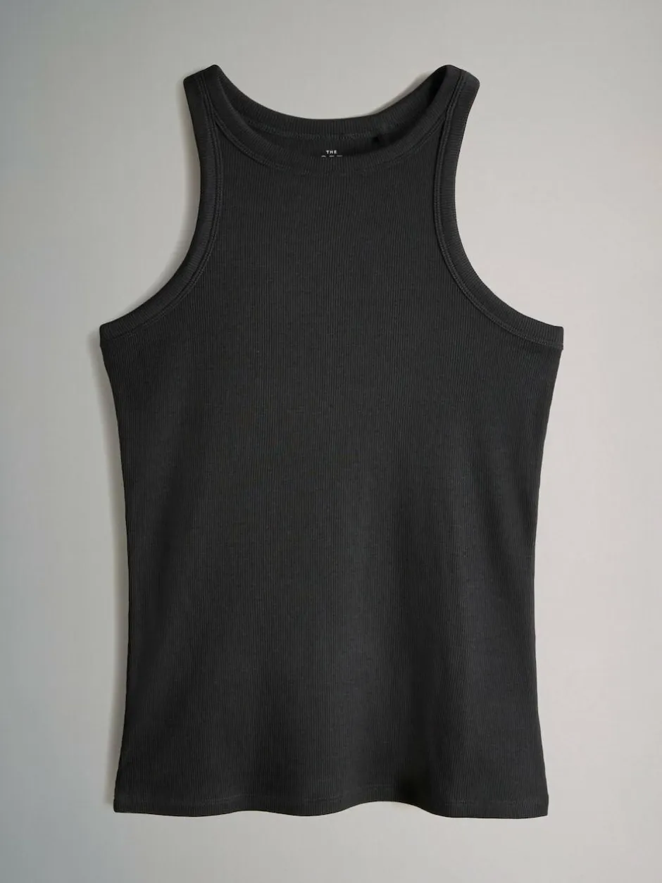 The Set 5 Pack Racer Ribbed Vests Black/Chocolate Brown/Taupe Brown/Stipe/White Outlet