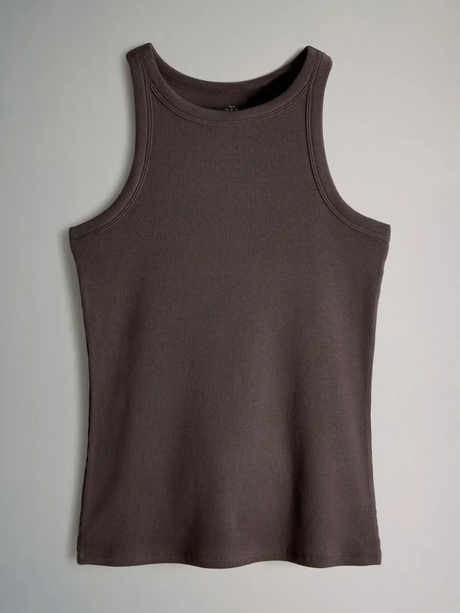 The Set 5 Pack Racer Ribbed Vests Black/Chocolate Brown/Taupe Brown/Stipe/White Outlet