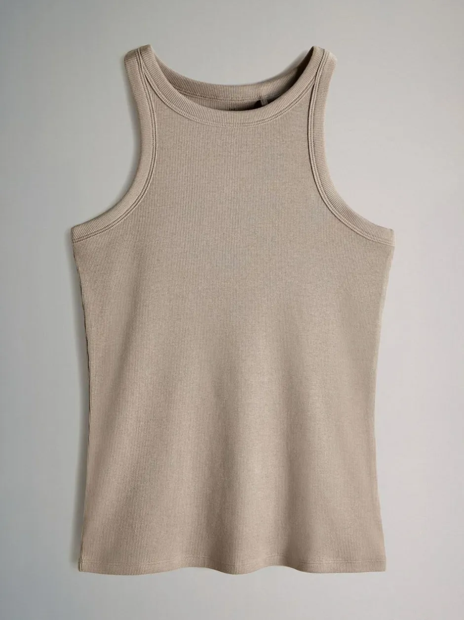 The Set 5 Pack Racer Ribbed Vests Black/Chocolate Brown/Taupe Brown/Stipe/White Outlet