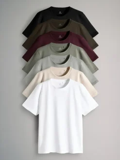 The Set 7 Pack Regular Short Sleeve Cotton T-Shirts Black/Green/Red/White Discount