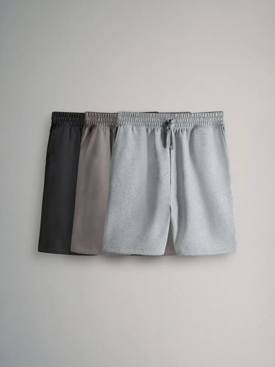 The Set 3 Pack Relaxed Fit Sweat Shorts Black/Grey Hot