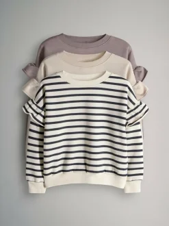 The Set 3 Pack Relaxed Frill Sleeve Sweatshirts Brown/Cream/Stripe