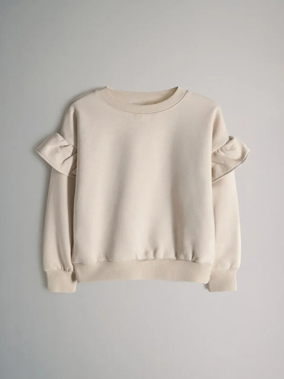 The Set 3 Pack Relaxed Frill Sleeve Sweatshirts Brown/Cream/Stripe