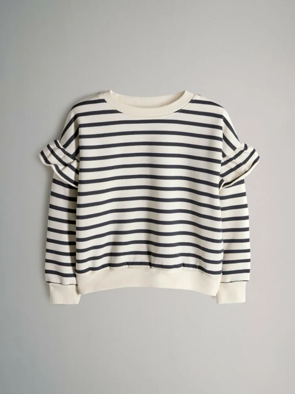 The Set 3 Pack Relaxed Frill Sleeve Sweatshirts Brown/Cream/Stripe