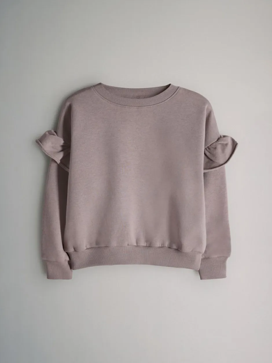 The Set 3 Pack Relaxed Frill Sleeve Sweatshirts Brown/Cream/Stripe