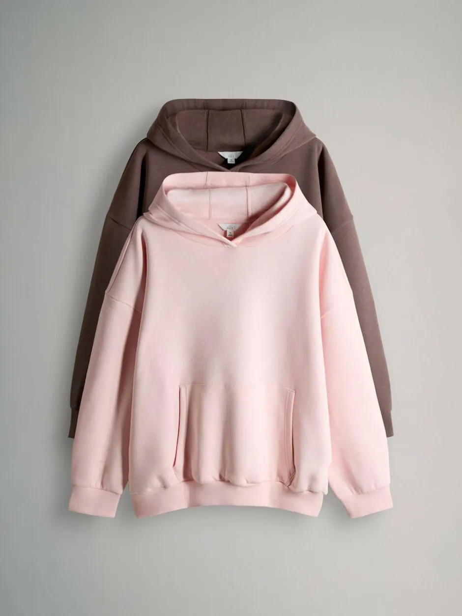 The Set 2 Pack Relaxed Hoodie Chocolate Brown/Pink Discount