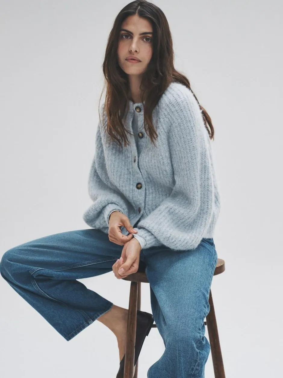 The Set 2 Pack Ribbed Chunky Knitted Cardigans Grey Marl/Light Blue Discount
