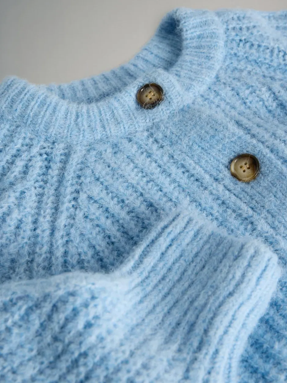 The Set 2 Pack Ribbed Chunky Knitted Cardigans Grey Marl/Light Blue Discount
