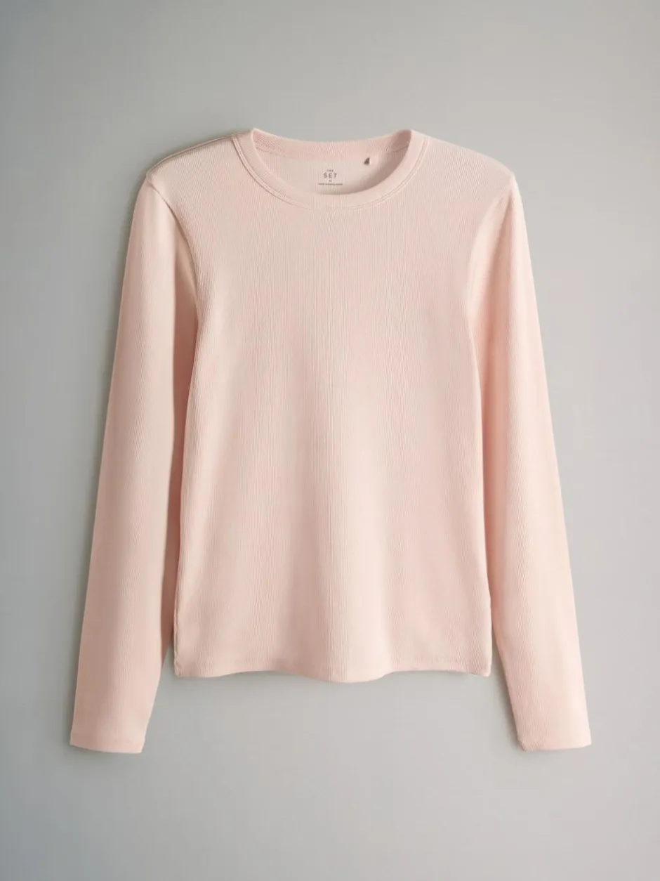 The Set 5 Pack Ribbed Long Sleeve T-Shirts Brown/Pink/White/Stripe Sale