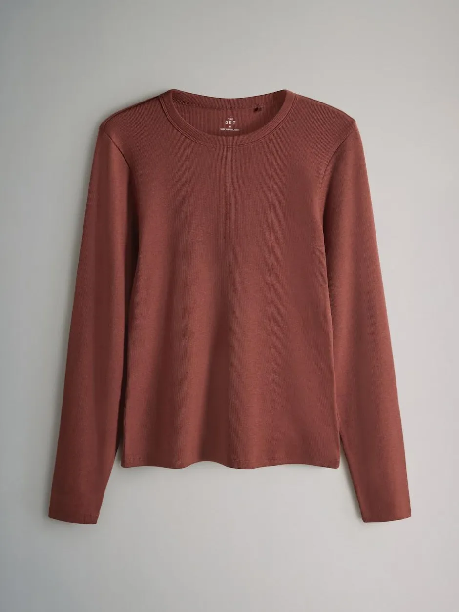 The Set 5 Pack Ribbed Long Sleeve T-Shirts Brown/Pink/White/Stripe Sale