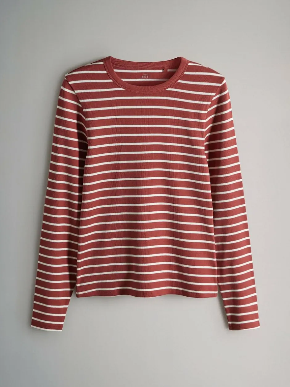 The Set 5 Pack Ribbed Long Sleeve T-Shirts Brown/Pink/White/Stripe Sale
