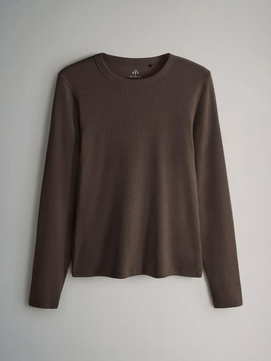 The Set 5 Pack Ribbed Long Sleeve T-Shirts Brown/Pink/White/Stripe Sale