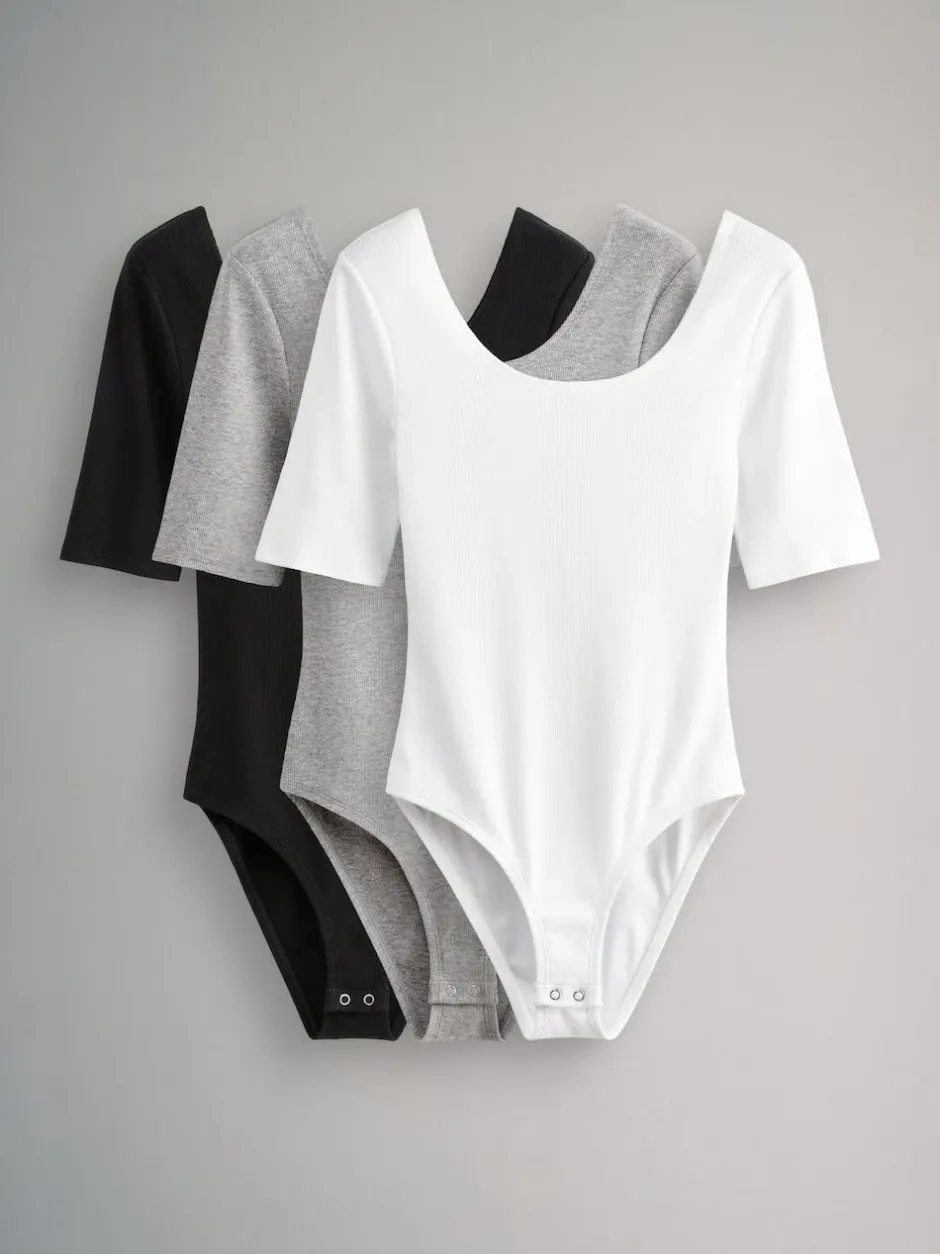 The Set 3 Pack Ribbed Long Sleeve Bodysuits Black/Grey/White Online