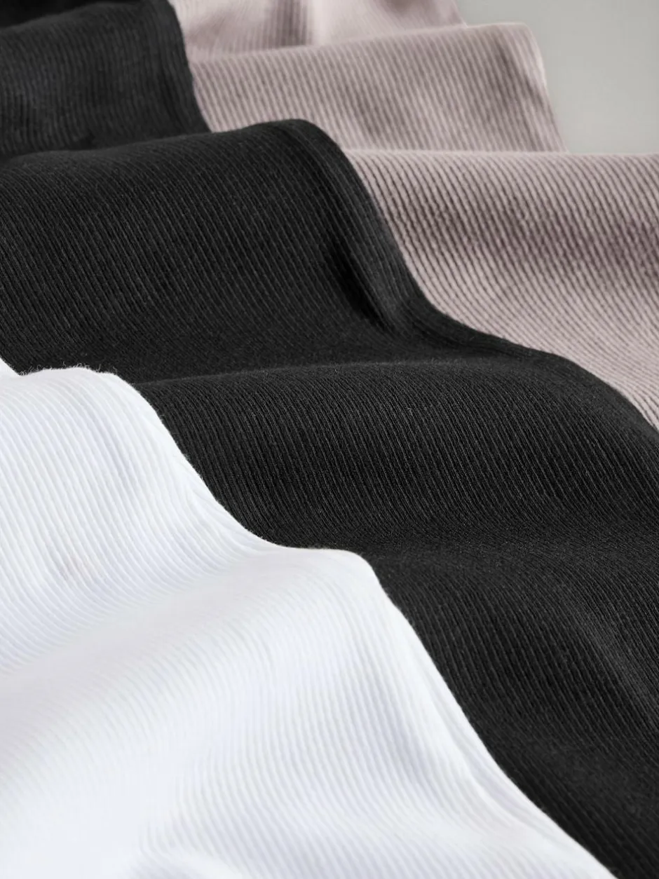 The Set 3 Pack Ribbed V-Neck Short Sleeved T-Shirts Black/White/Taupe Brown Hot