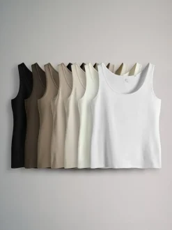 The Set 7 Pack Scoop Neck Vests Black/White/Brown/Light Brown/Cream/White Best