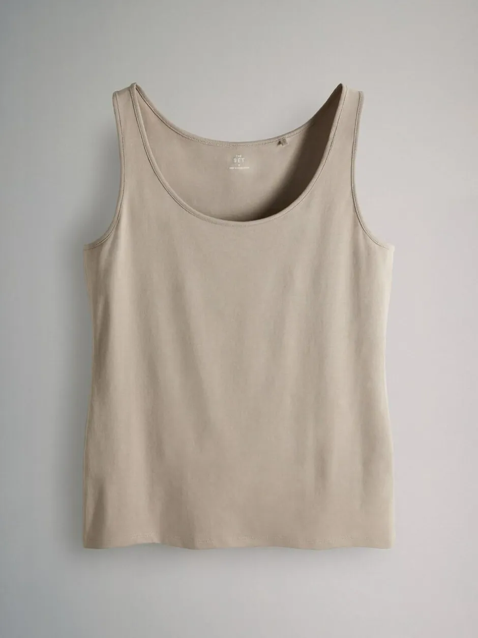 The Set 7 Pack Scoop Neck Vests Black/White/Brown/Light Brown/Cream/White Best