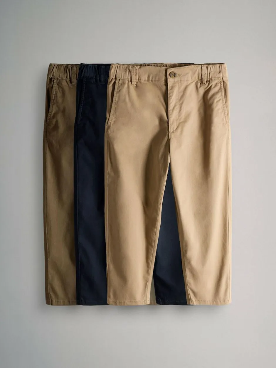 The Set 3 Pack Slim Leg Chino Trousers Navy Blue/Tan Brown/Green Clearance
