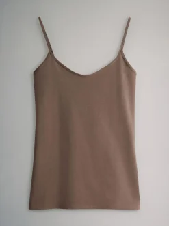 The Set 7 Pack Thin Strap Vest Tops Chocolate Brown/Cream/White/Blues Sale