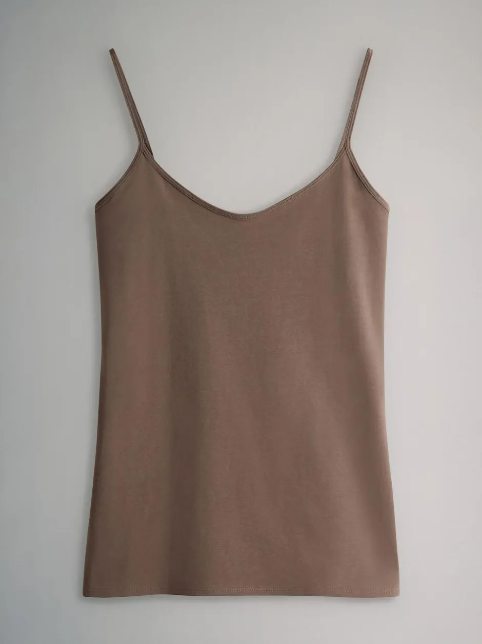 The Set 7 Pack Thin Strap Vest Tops Chocolate Brown/Cream/White/Blues Sale