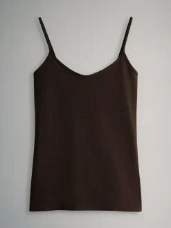 The Set 7 Pack Thin Strap Vest Tops Chocolate Brown/Cream/White/Blues Sale