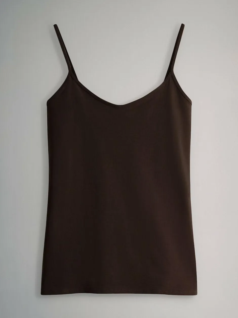 The Set 7 Pack Thin Strap Vest Tops Chocolate Brown/Cream/White/Blues Sale