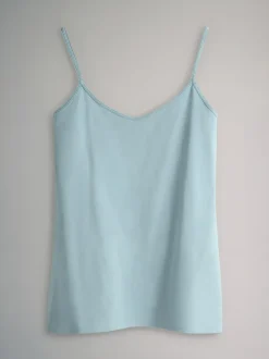 The Set 7 Pack Thin Strap Vest Tops Chocolate Brown/Cream/White/Blues Sale
