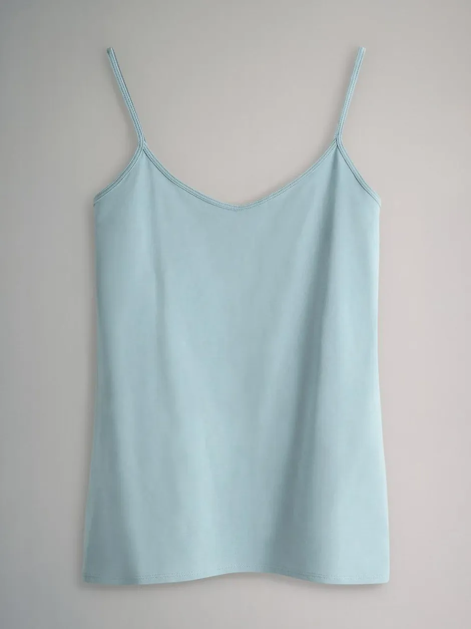 The Set 7 Pack Thin Strap Vest Tops Chocolate Brown/Cream/White/Blues Sale