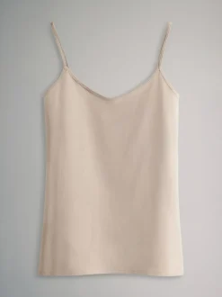 The Set 7 Pack Thin Strap Vest Tops Chocolate Brown/Cream/White/Blues Sale