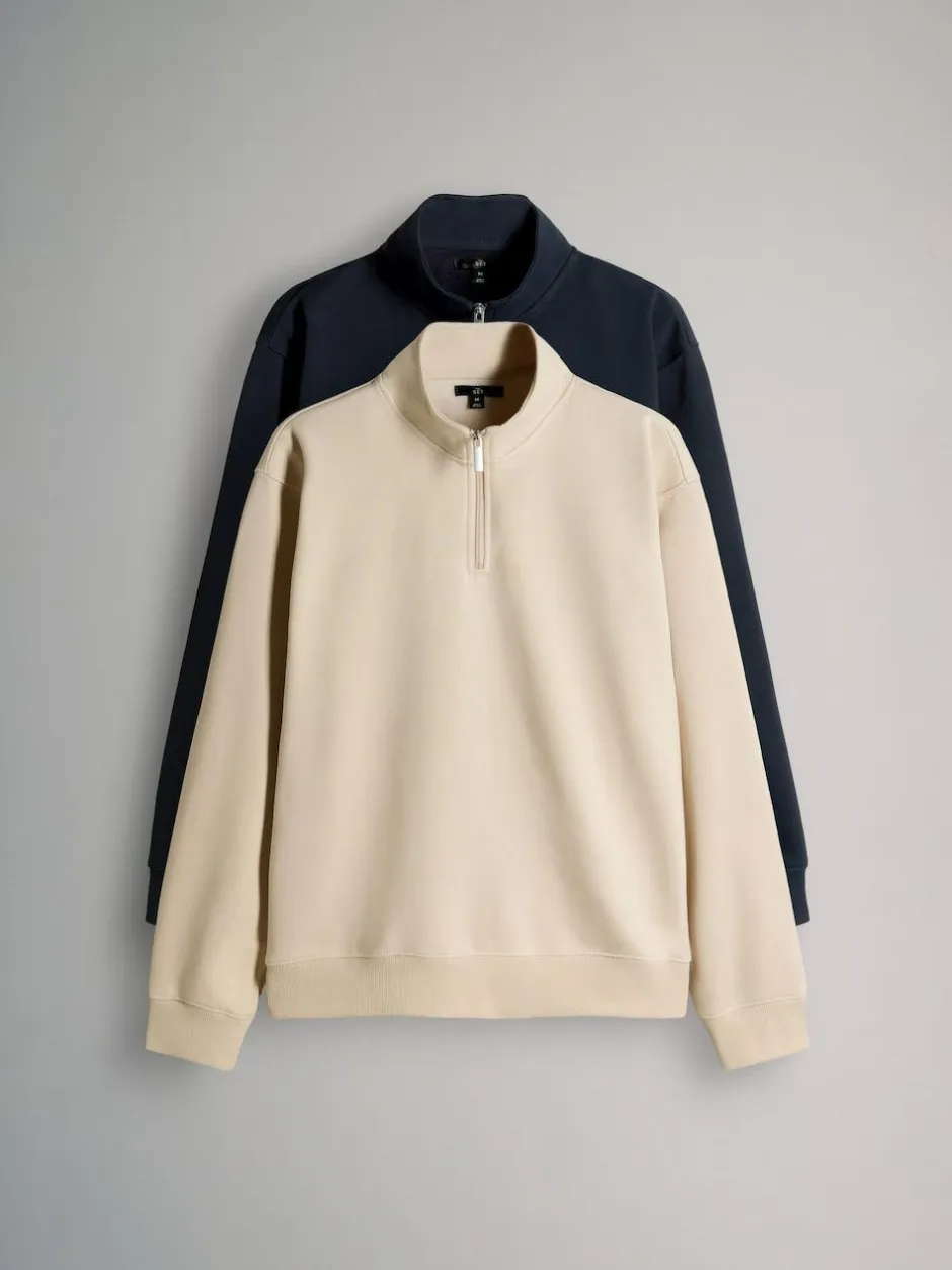 The Set 2 Pack Zip Neck Sweatshirts Navy Blue/Brown Best