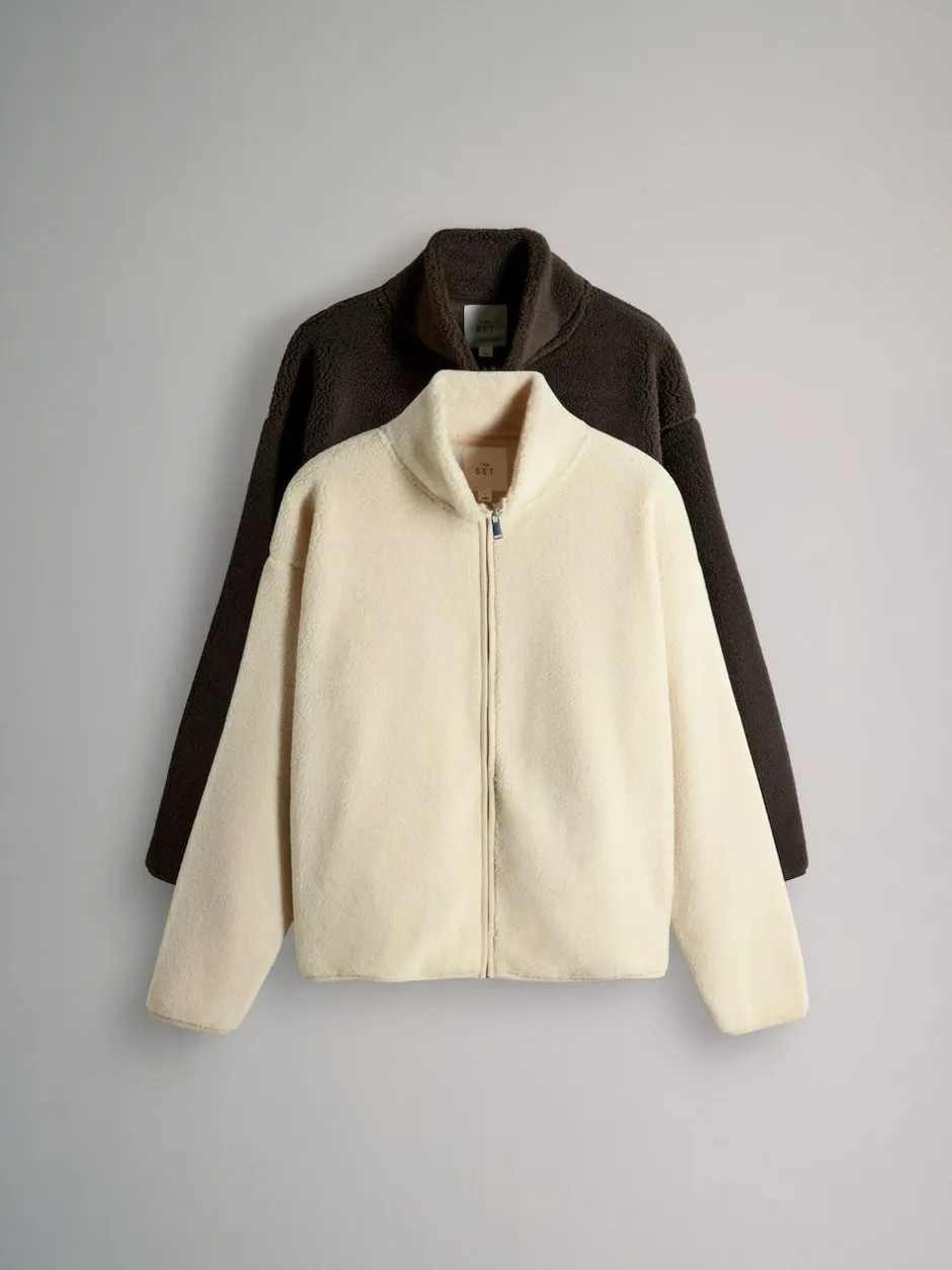 The Set 2 Pack Zip Through Borg Fleeces Chocolate Brown/Cream Online
