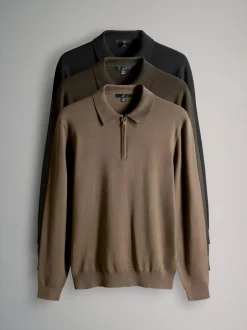 The Set Black/Brown 3 Pack Quarter Zip Neck Jumper Discount