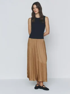 The Set Jersey Satin Mix Dress Brown Discount