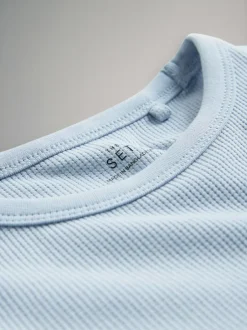The Set 4 Pack Short Sleeve Waffle T-Shirts Navy Blue/Grey Marl/Blue New