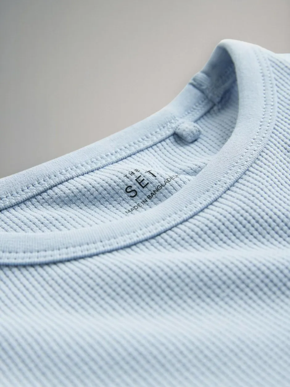The Set 4 Pack Short Sleeve Waffle T-Shirts Navy Blue/Grey Marl/Blue New