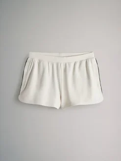 The Set Soft Touch Ribbed Sweat Hoodie And Shorts Set Cream New