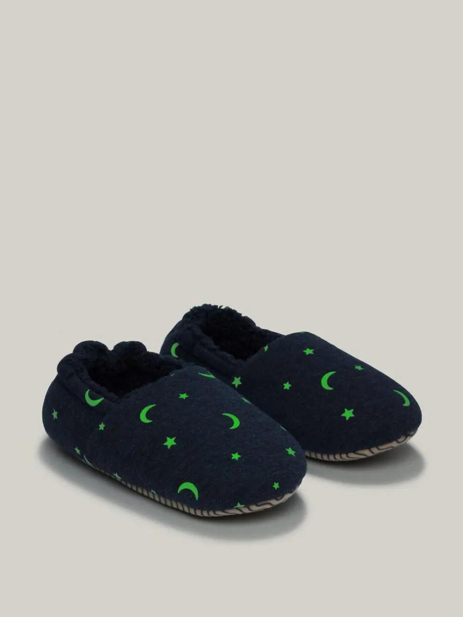 The White Company Blue Glow In The Dark Moon And Star Slippers New