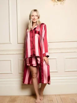 Their Nibs Pink Raspberry Stripe Satin Grandpa Robe