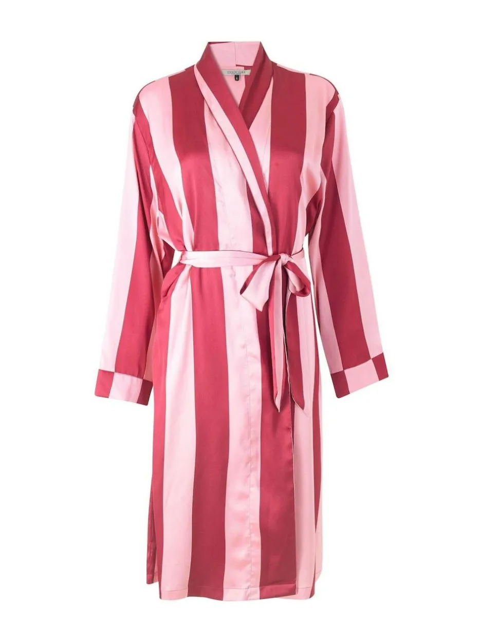 Their Nibs Pink Raspberry Stripe Satin Grandpa Robe