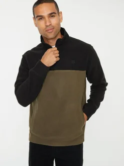 Threadbare Black / Khaki Two Tone Quarter Zip Fleece Sweatshirt Sale