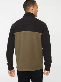 Threadbare Black / Khaki Two Tone Quarter Zip Fleece Sweatshirt Sale