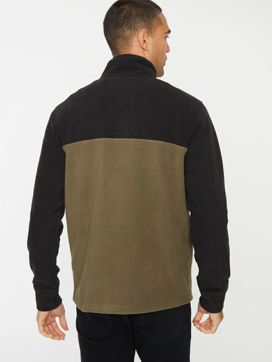 Threadbare Black / Khaki Two Tone Quarter Zip Fleece Sweatshirt Sale