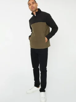 Threadbare Black / Khaki Two Tone Quarter Zip Fleece Sweatshirt Sale