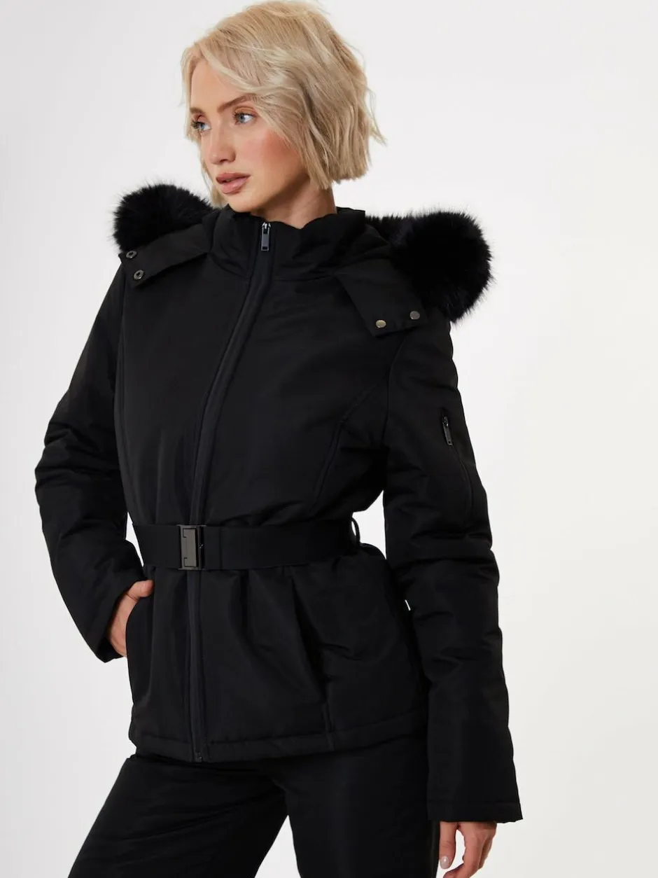 Threadbare Belted Padded Ski Jacket Black Online